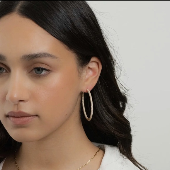 ✨Host Pick✨50mm Pave Hoop Earrings- Rose Gold - Picture 3 of 7